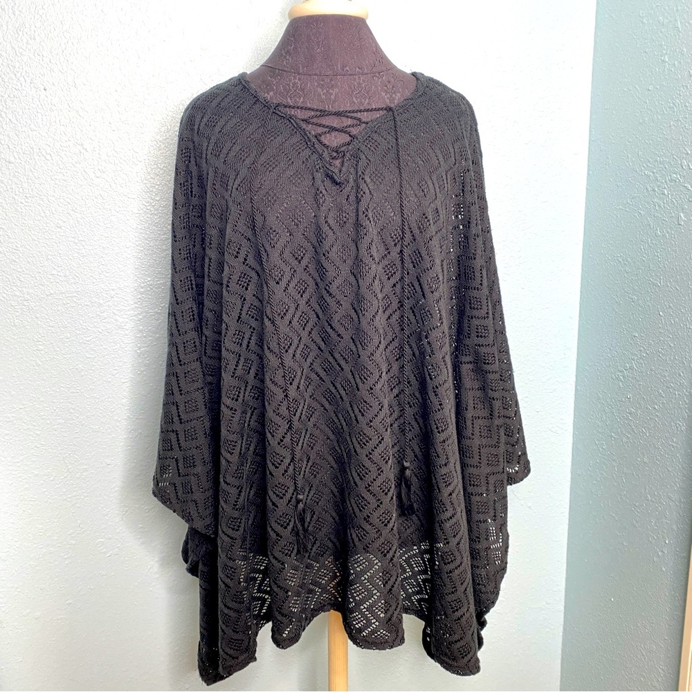 American Rag Plus Size Crochet Black Poncho
